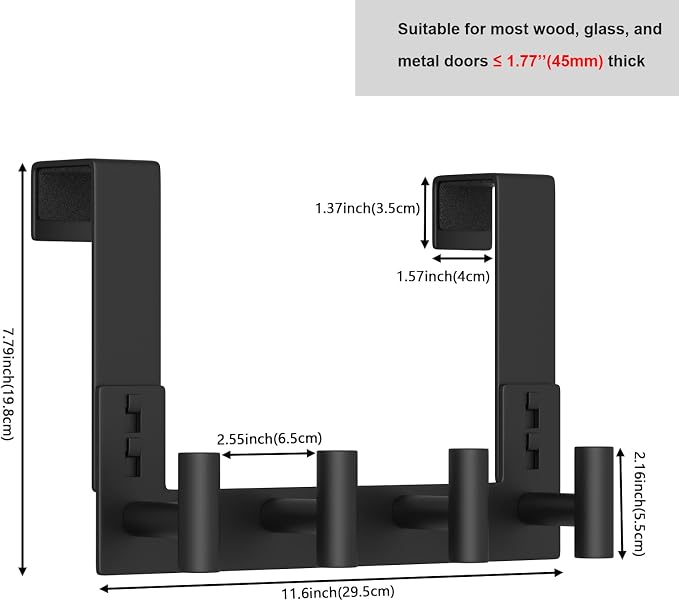 PMMASTO Over The Door Hooks, Fits 1-3/4" Thick Door No Drill Hooks - Image 3