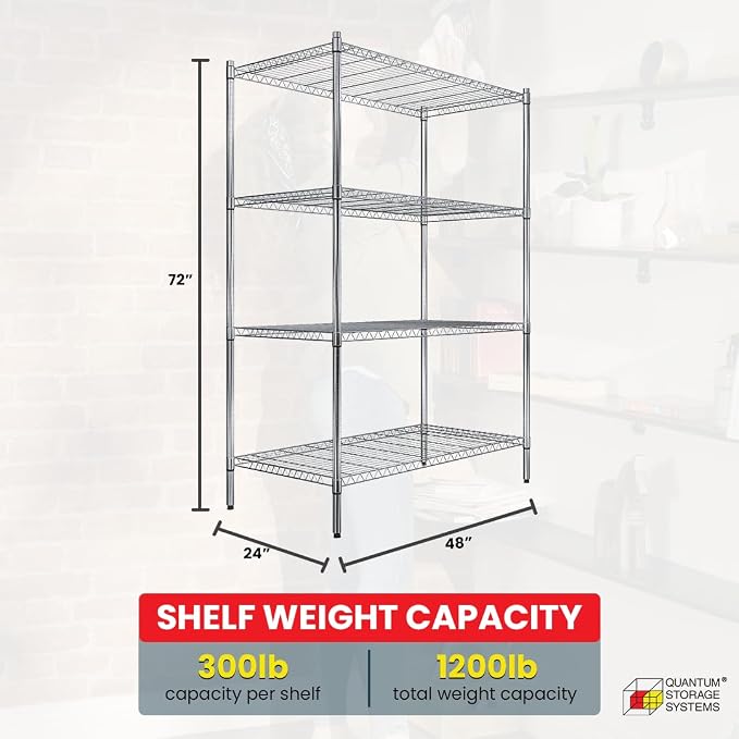 Quantum Storage Systems RWR72-2448LD Adjustable Wire Chrome 4 Shelves 72" H x - Image 3