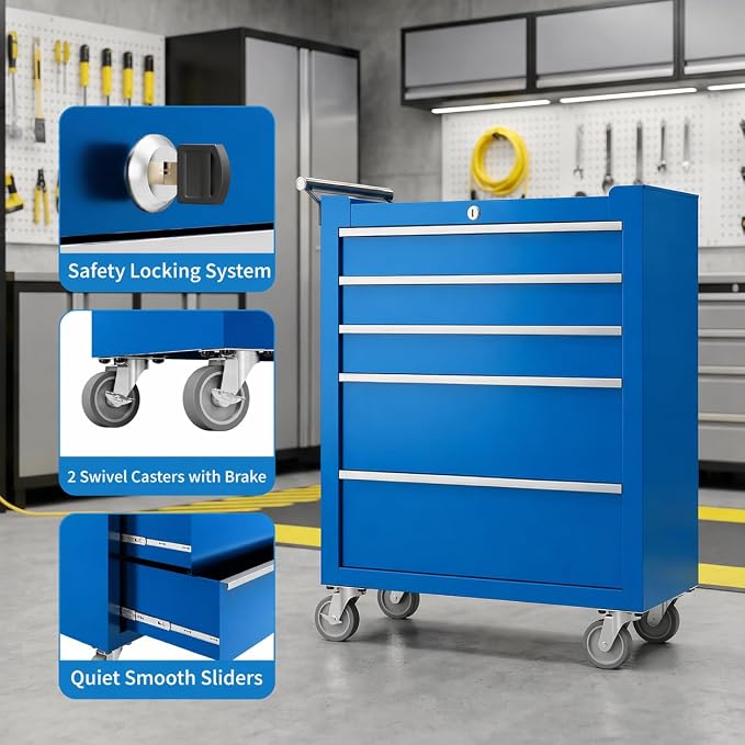 Garvee Rolling Tool Chest, 5 Drawers Tool Storage Cabinet, Toolbox - Image 7
