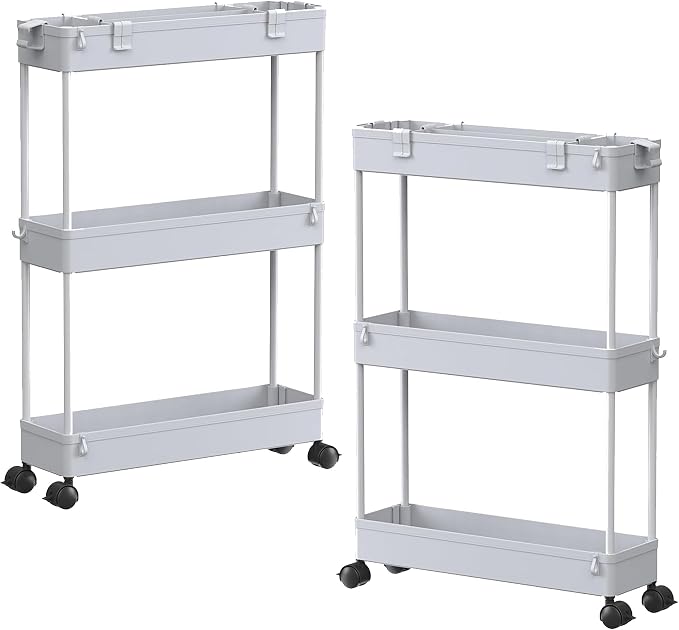 SPACELEAD 2-piece Set Slim Storage Cart 3 Tier, Bathroom Organizer Rolling by Home