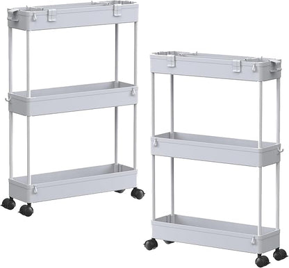SPACELEAD 2-piece Set Slim Storage Cart 3 Tier, Bathroom Organizer Rolling by Home