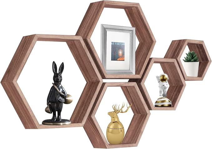Hexagon Shelves, Floating Wall Shelf, Honeycomb Octagon Cube Shelves Wood | by PHOENANCEE