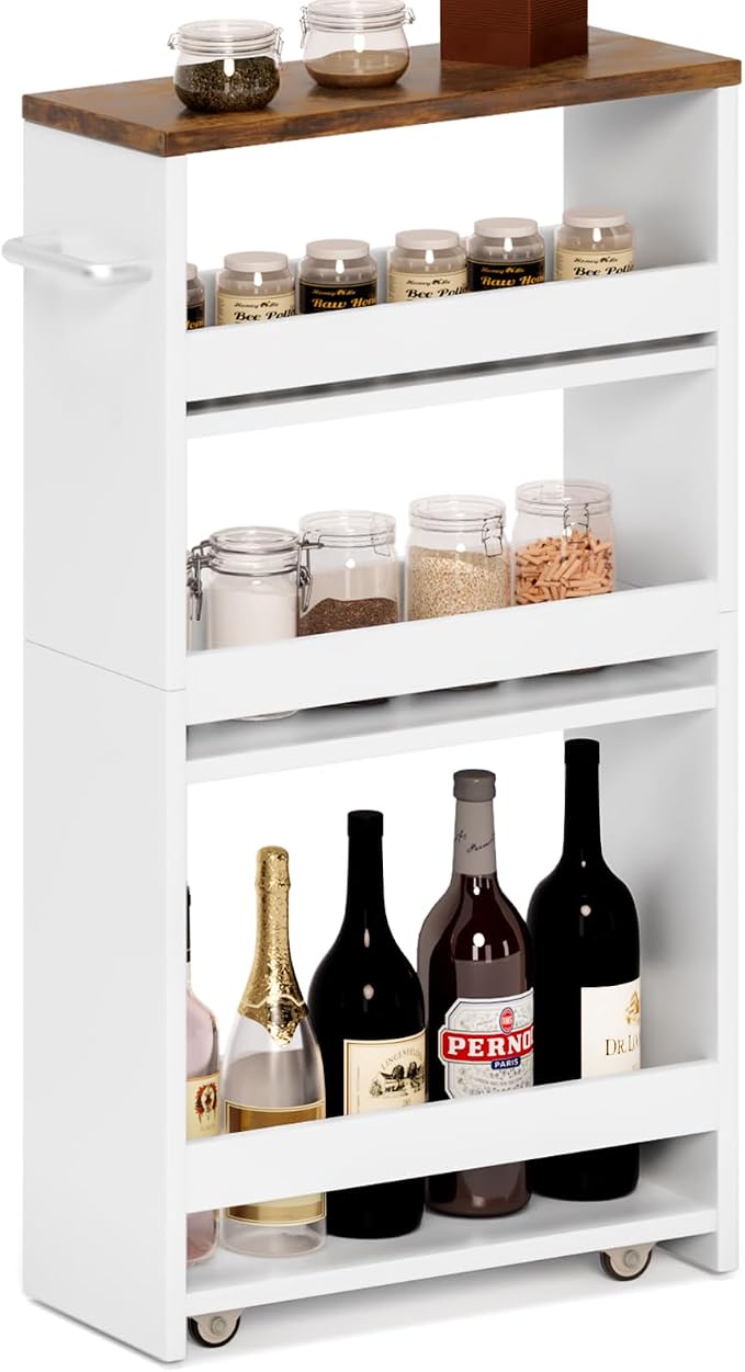 MARTY Rolling Storage Cart 4-Tier White Kitchen Cart by MARTY