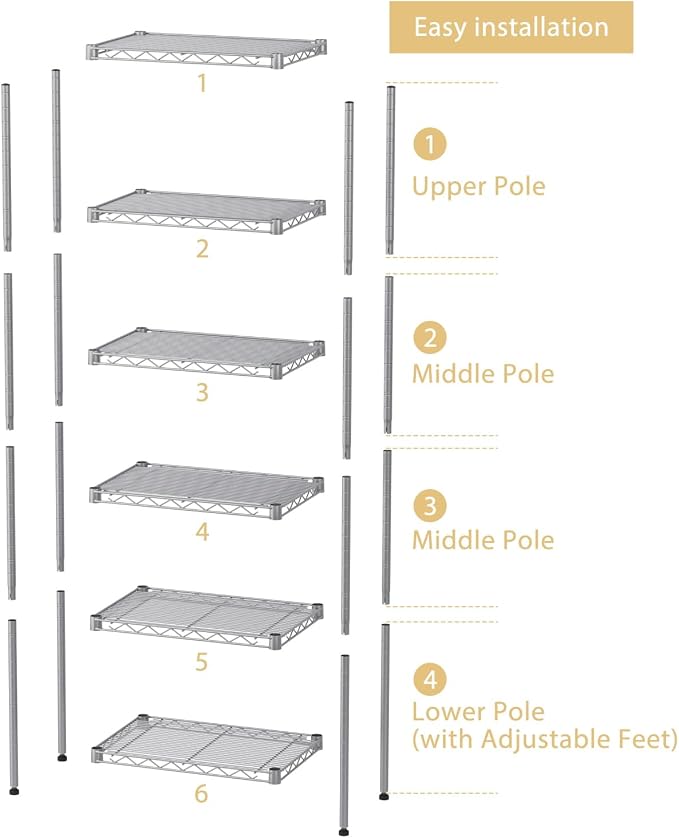 Small 5 tire Shelves Storage Wire Shelving Unit Metal Shelf Adjustable - Image 4