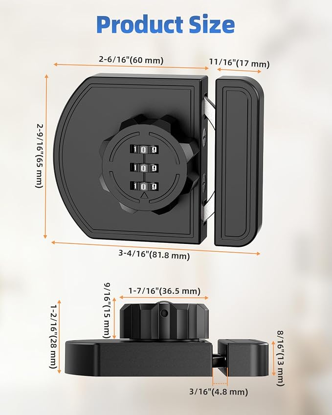 180 Degree Combination Cabinet Lock, Keyless 3 Digit Password Lock, Anti Pry - Image 2