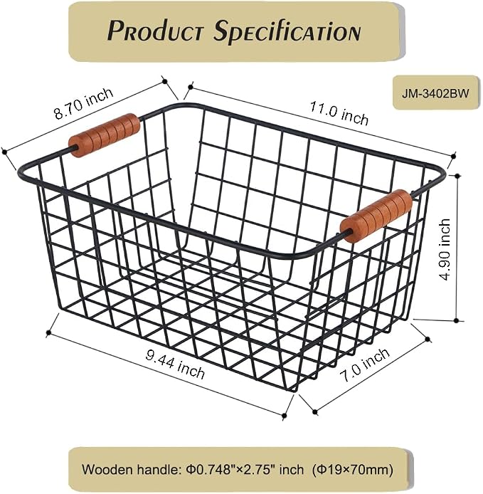 JUNCHU CHERRY Wire Kitchen Storage Basket 2 Packs, Perfect Pantry Organization - Image 2