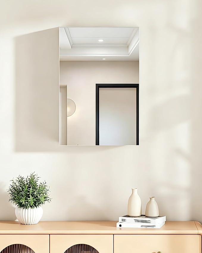 Bathroom Medicine Mirror Cabinet, 13.8'' x 19.7'', Wall-Mounted Bathroom Vanity - Image 4