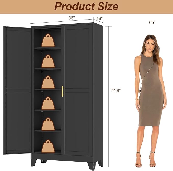 75" Black Tall Metal Storage Cabinet - Image 3