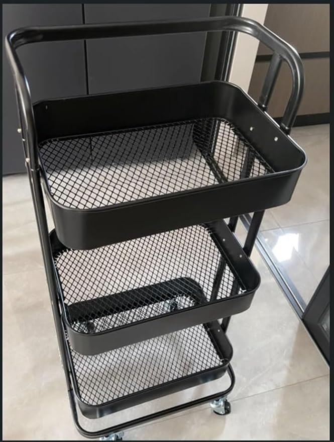4 Tier Foldable Metal Rolling Cart, Mesh Organization Utility Cart | 48.2 * - Image 2