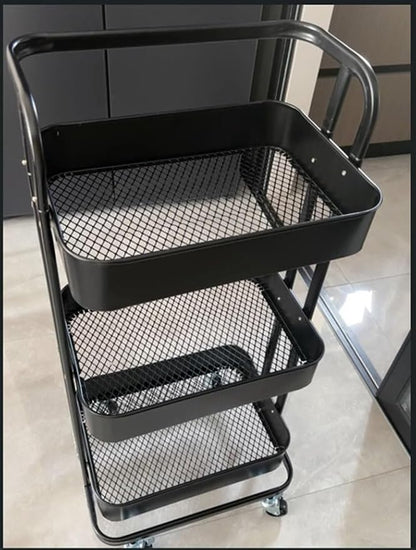 4 Tier Foldable Metal Rolling Cart, Mesh Organization Utility Cart | 48.2 * - Image 2
