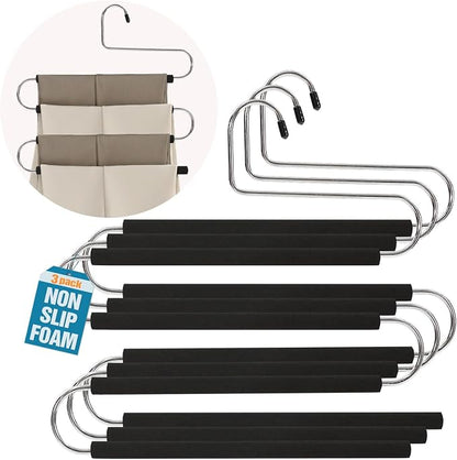 Multiple Space Saving Non Slip Foam Padded Pants Hangers 4 Tier Steel Open by ICOFUPO