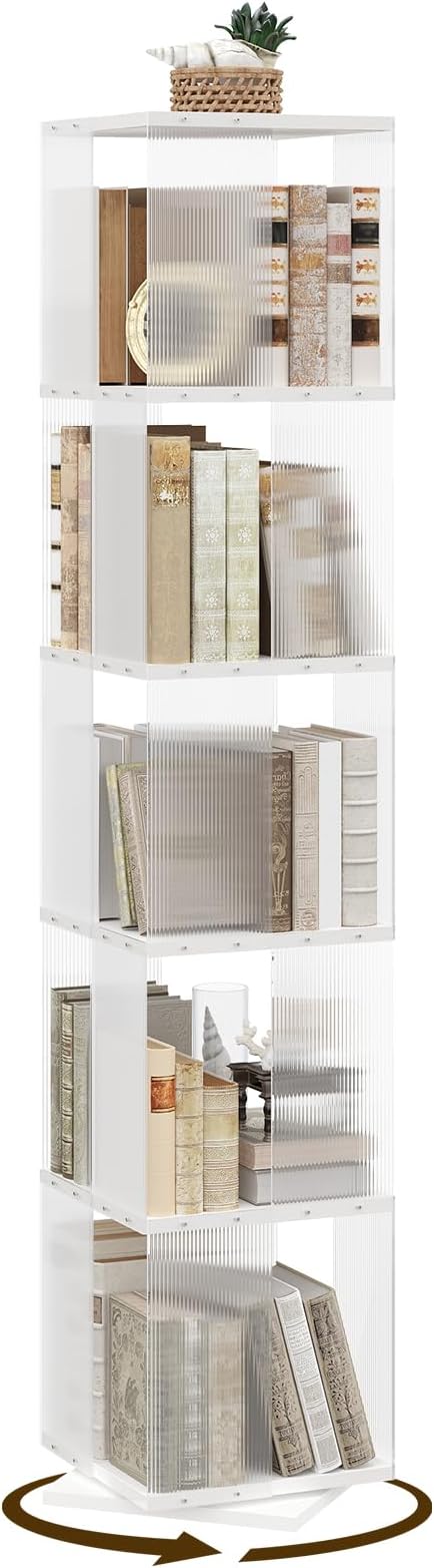 YATINEY 5-Tier Rotating Bookshelf, 360 Spinning Corner Bookcase Tower, by Yatiney