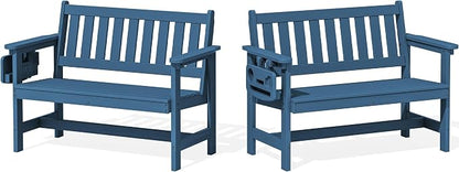 SERWALL HDPE Outdoor Bench, Weatherproof Porch Bench, 2 Pack, Suitable by SERWALL