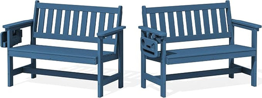 SERWALL HDPE Outdoor Bench, Weatherproof Porch Bench, 2 Pack, Suitable by SERWALL