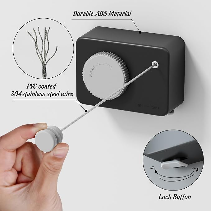 Retractable Clothesline Indoor, Non-Sagging Clothes Line Retracting Outdoors - Image 5