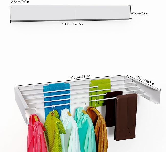 Wall Mounted Drying Rack for Laundry 40'', Folding Drying Rack Clothing Wall - Image 3