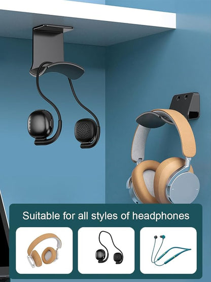 2-Pack Wall Mount Headphone Hanger, Adhesive Screw-in Headset Holder Hook - Image 6