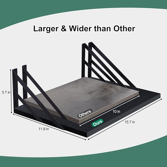 Tectocker-DOU 2 Pc Deep Floating Shelves ; Wall Mounted Hanging Shelves - Image 3