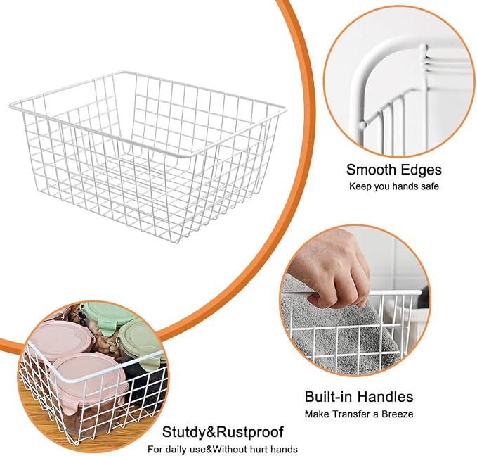 3 Pack Large White Wire Baskets - Image 3