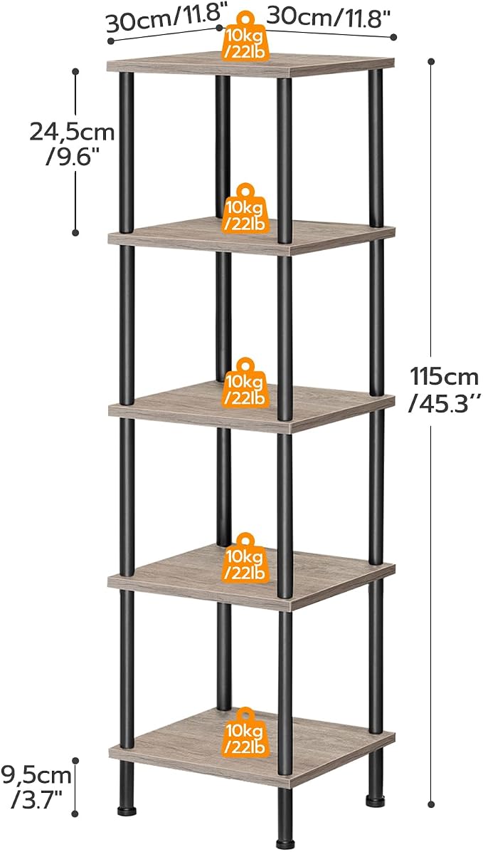 HOOBRO 5-Tier Corner Shelf Stand, Corner Square Rack Display Shelf, Tall - Image 3