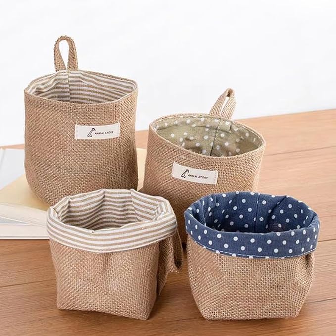 4 Pack Wall Hanging Storage Bags Hanging Storage Bags Cotton Linen Storage - Image 4