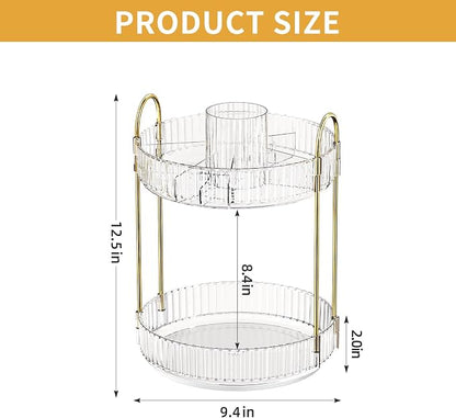 360° Rotating Makeup Organizer, Large-Capacity Skincare Make Up Storage 2 Tier - Image 6