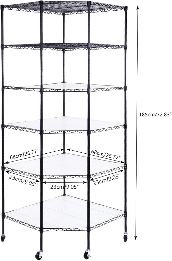 Bonnlo 6-Tier Rolling Heavy Duty Commercial Polygonal Corner Shelf Wire - Image 3