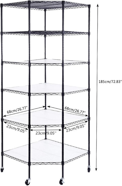 Bonnlo 6-Tier Rolling Heavy Duty Commercial Polygonal Corner Shelf Wire - Image 3