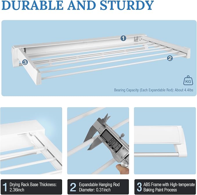 Wall Mounted Drying Rack, Foldable Wall Mount Laundry Rack Folding Indoor - Image 2