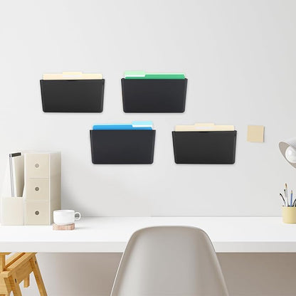 4 Pack Black Single Pocket Hanging File Organizer, Plastic Wall Mount Paper - Image 4