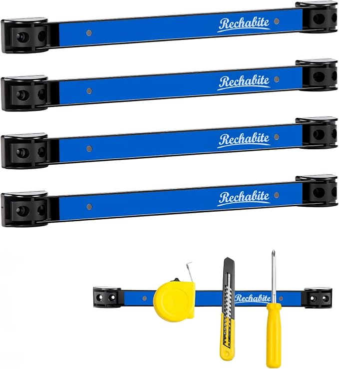 4 Pieces 12" Magnetic Tool Holder Strip, Metal Tool Organizer Rack by RechabiteMagneticTools