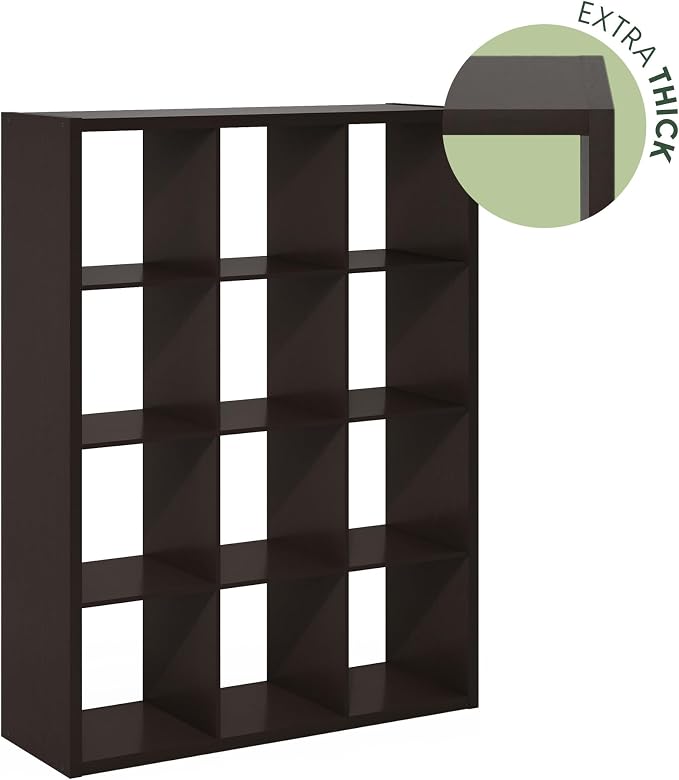 Furinno Cubicle 12-Cube Book Shelf, Extra Thick Frame Bookshelf, Dark Oak | - Image 7