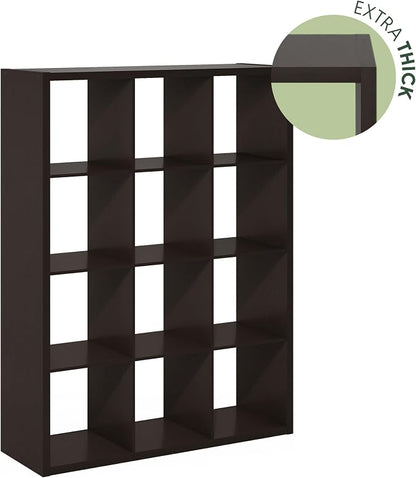 Furinno Cubicle 12-Cube Book Shelf, Extra Thick Frame Bookshelf, Dark Oak | - Image 7
