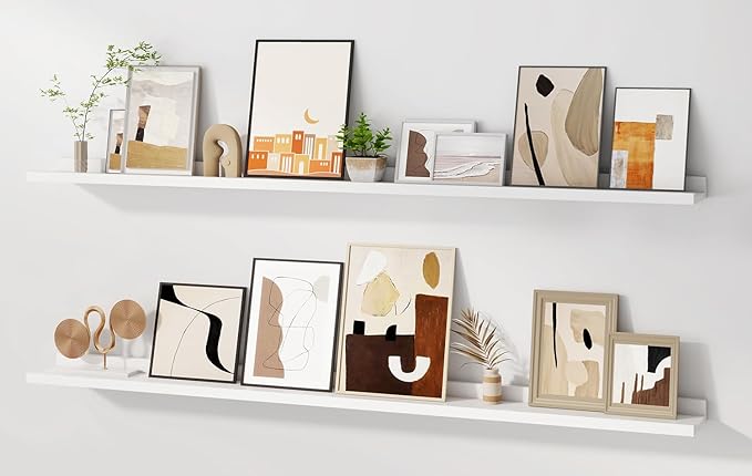 Floating Picture Ledge Shelves for Wall Set of 2, 55 Inches Picture Shelf by FunMemories