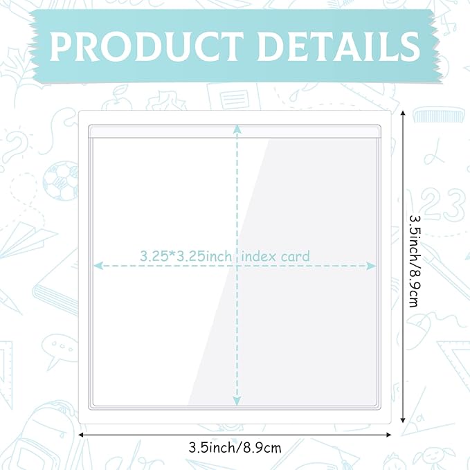 Glenmal 50 Pcs Self Adhesive Index Card Pockets | Clear Label Holder Plastic - Image 3