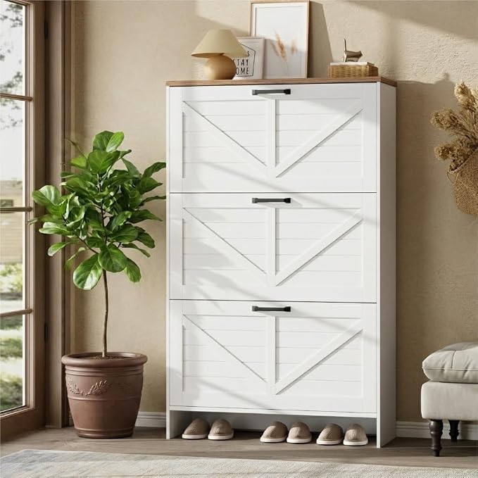 Nicetree Shoe Cabinet, 3 Flip Drawers & Adjustable Shelves, Ultra Slim by Nicetree