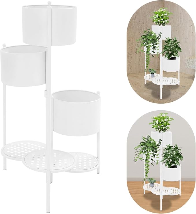 Foldable Corner Plant Stand Shelf, Indoor Outdoor Metal Flower Pot Holder by Hteedy