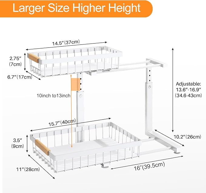 PXRACK 2 Pack Under Sink Organizer, Adjustable Height, 2 Tier Pull Out Under - Image 7