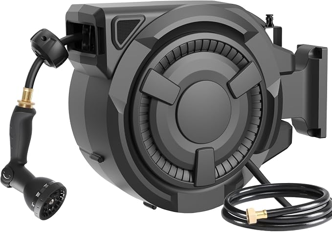 wikiwiki Retractable Garden Hose Reel 1/2 in x 100 ft, Heavy Duty Wall Mounted by WikiwikiPatioUmbrellas