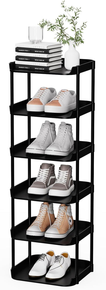 6 Tier Vertical Narrow Shoe Rack, Stackable Tall Skinny Shoerack, Compact by StorageOrganizersforHome