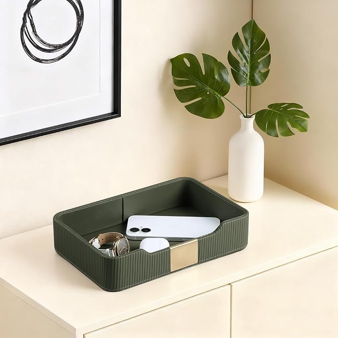 Valet Tray Desktop Storage Organizer, PU Leather Catchall Bedside Vanity Tray - Image 2