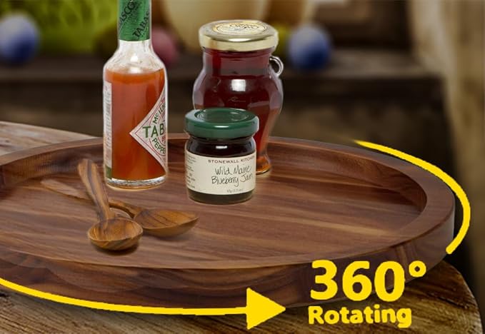 16" Acacia Wood Lazy Susan Organizer Kitchen Turntable - Image 5