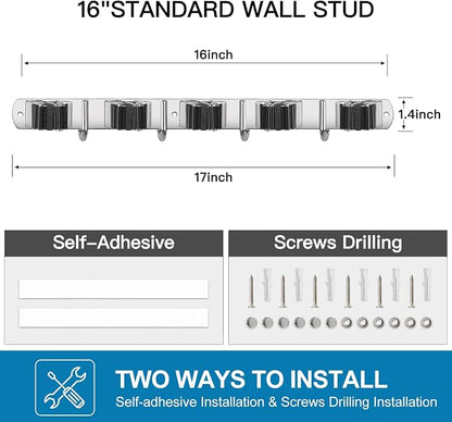 IMILLET 2 Pack Wall Mount Broom Holder Stainless Steel 5 Racks - Image 6