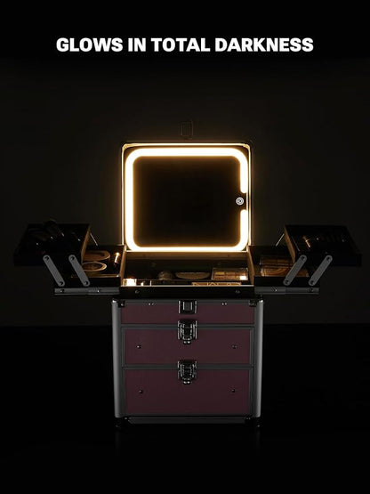 Qislee Makeup Box with Double Drawers and Four Trays, A Detachable Lighted - Image 8