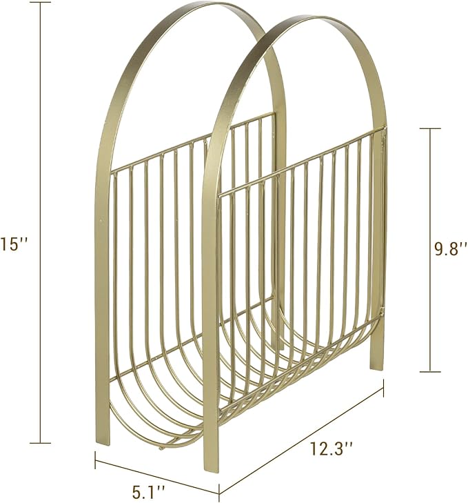 MyGift Deluxe Mid Century Brass Tone Metal Wire Magazine Holder Rack, Table or - Image 5