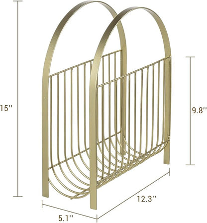 MyGift Deluxe Mid Century Brass Tone Metal Wire Magazine Holder Rack, Table or - Image 5