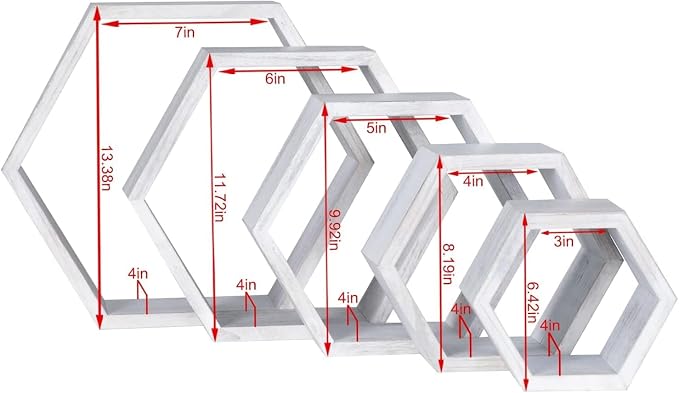 Hexagon Shelves, Floating Wall Shelf, Honeycomb Octagon Cube Shelves Wood | - Image 3