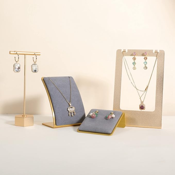 GemeShou Grey Necklace display stand, Velvet Jewelry necklace display holder - Image 6
