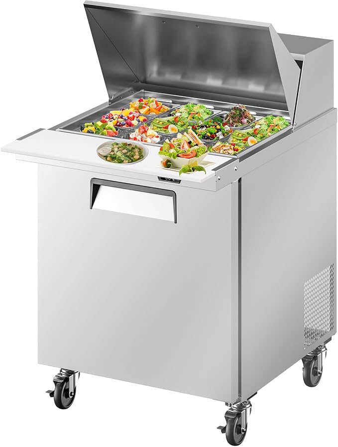 29" W Commercial Refrigerator Sandwich Salad Prep Table, Stainless Steel 1-Door by Bluelinecool