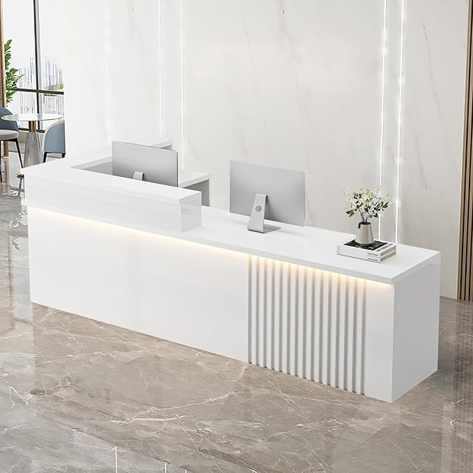 Receptionist Desk with LED Light，Wooden Salon Checkout Counter with Storage by Unknown